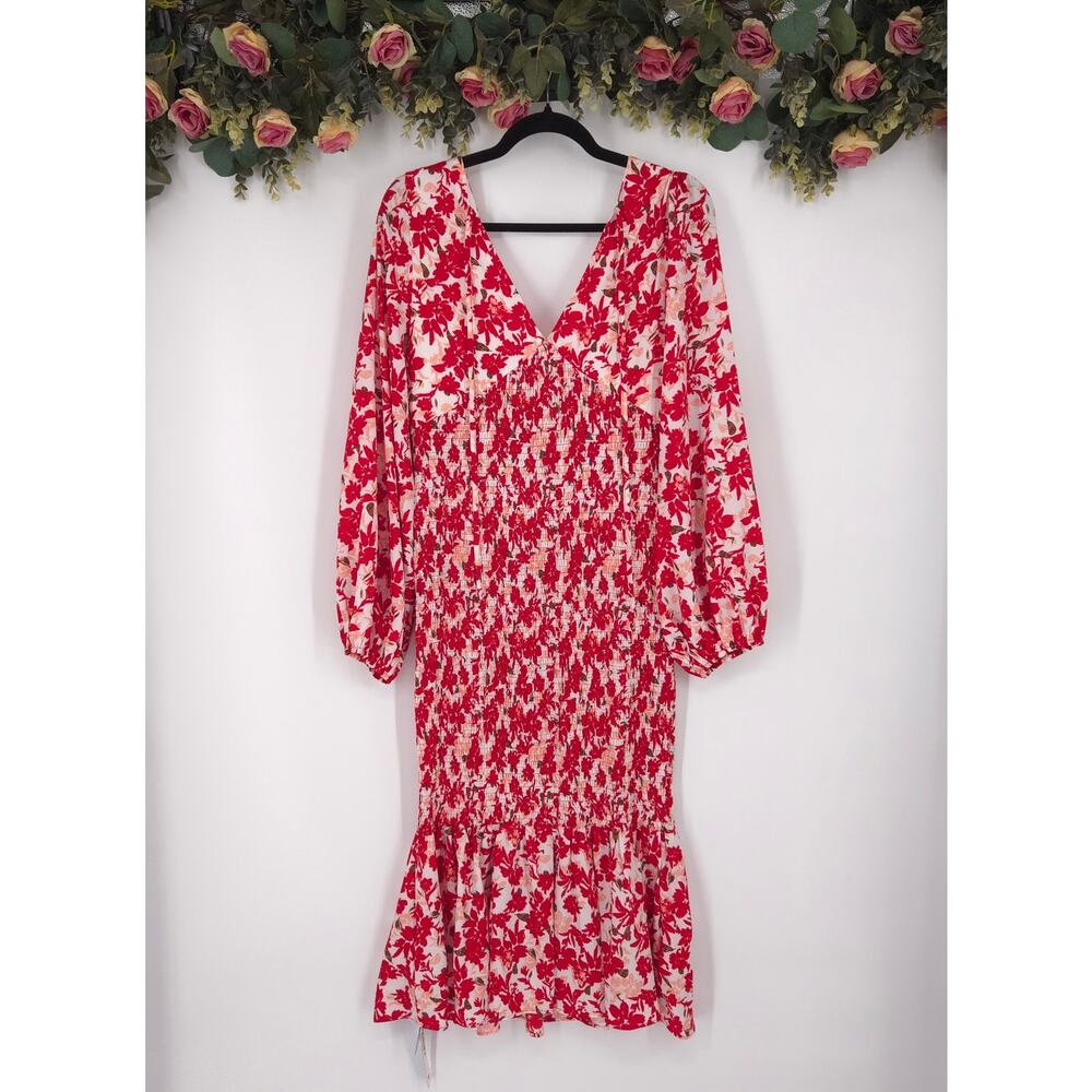 Cupshe Island Sun Floral Print Smocked Ruffled Midi Dress Size Large NWT - Picture 2 of 12